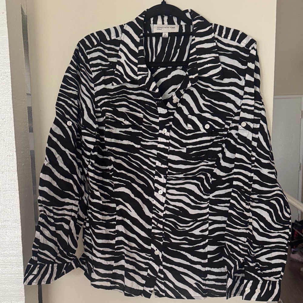 Jones New York Sport Black & White Zebra Print Shirt